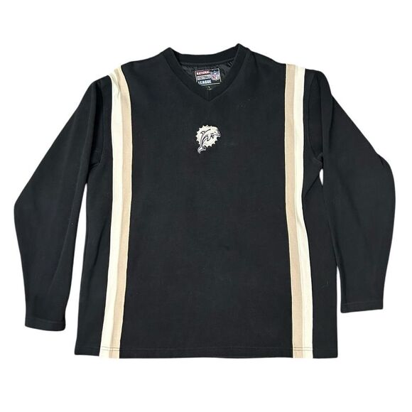 Vintage NFL Miami Dolphins men's long sleeve 100% cotton size L black sweatshirt - Picture 1 of 8